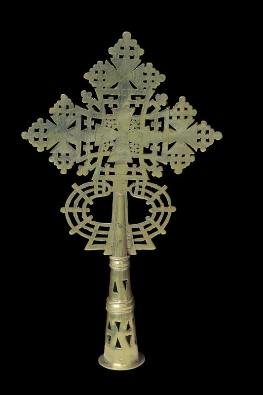 Ethiopian Coptic Processional Cross 36cm - Handmade Mixed Metal Orthodox Cross