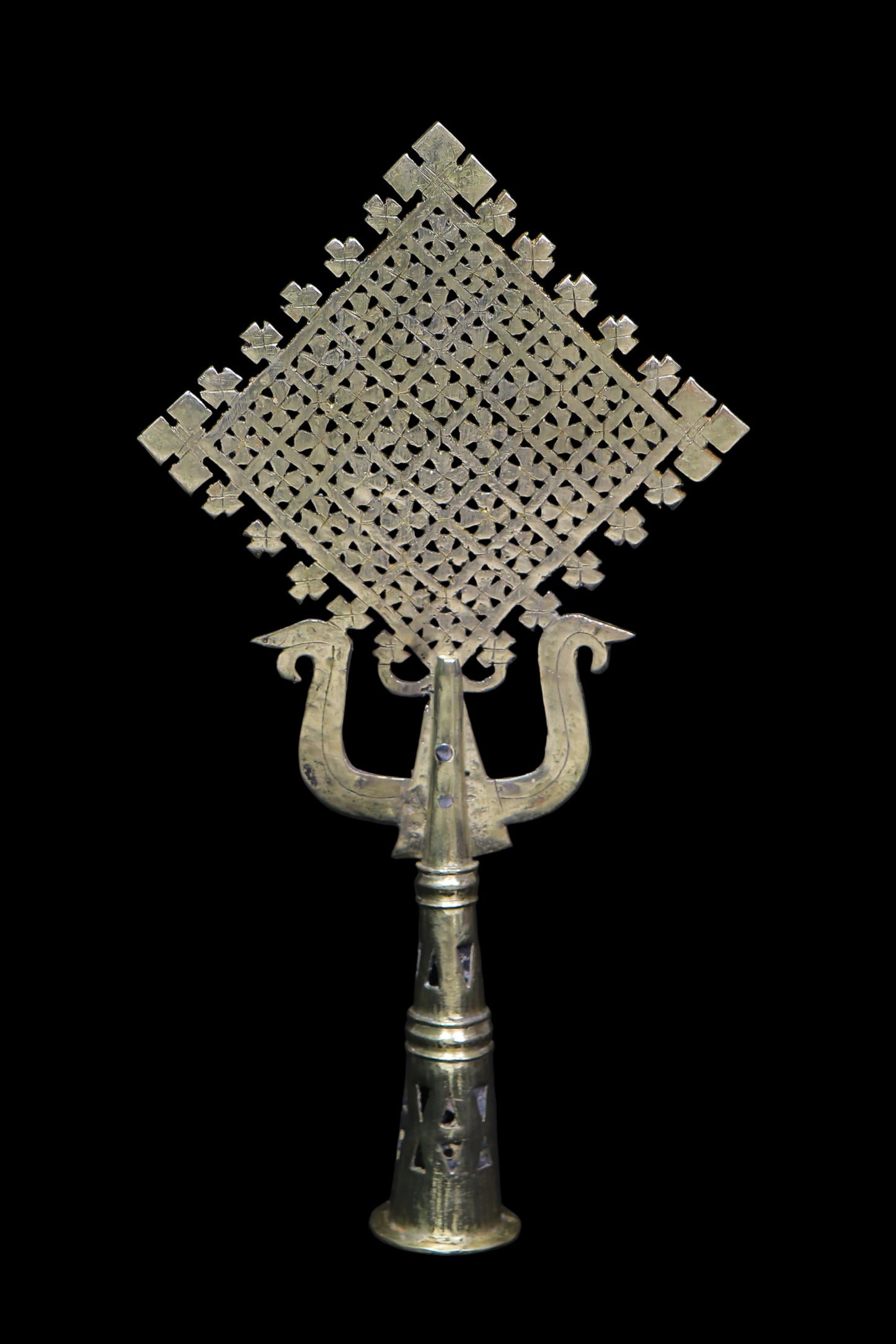 Ethiopian Brass Processional Cross 35cm - Handmade Coptic Orthodox Blessing Cross