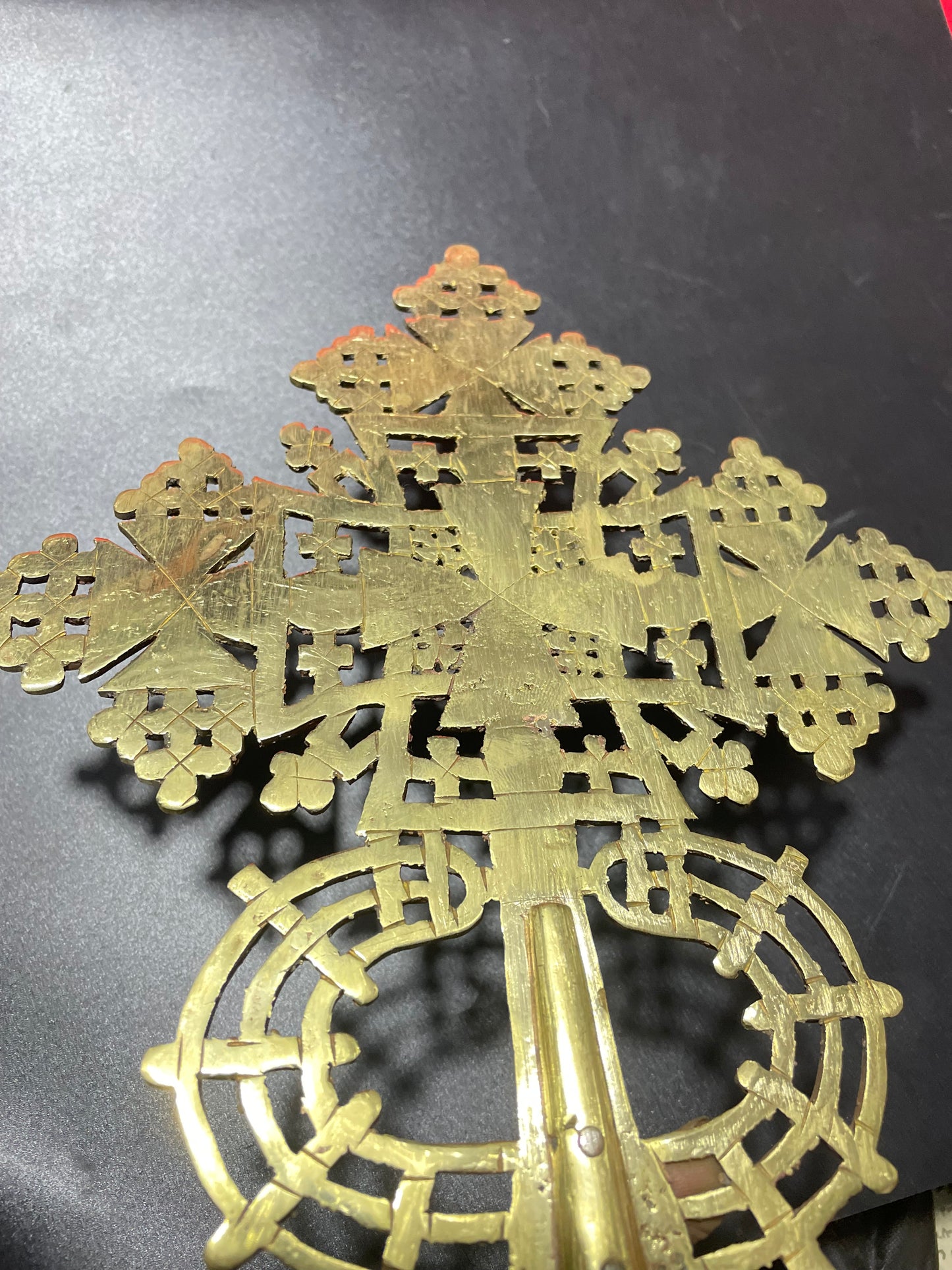 Ethiopian Coptic Processional Cross 36cm - Handmade Mixed Metal Orthodox Cross